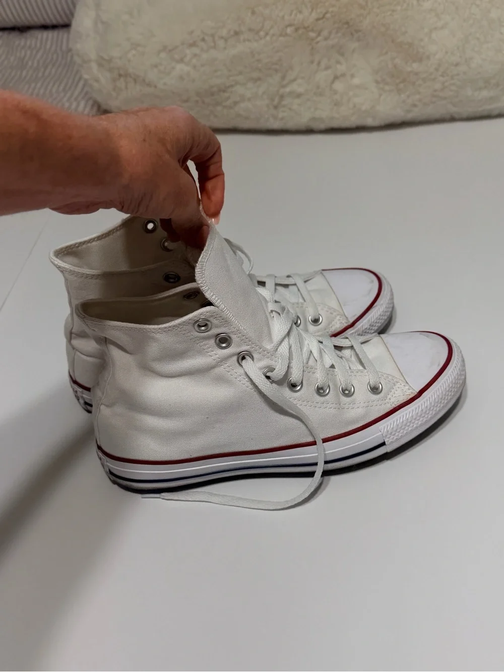 Converse White High-Top Kids Sneakers with Red & Navy Accents